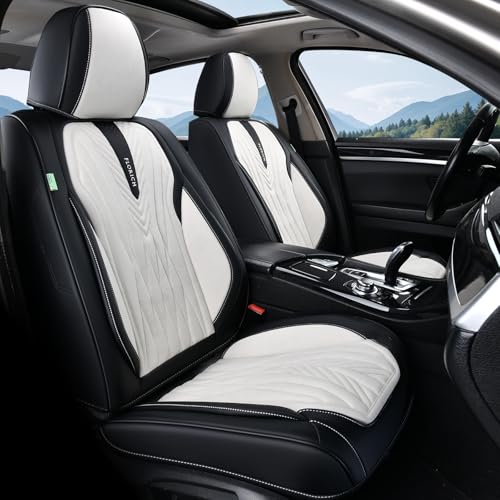 FLORICH Leather Seat Covers, Universal Front Seat Covers, Waterproof Car Seat Protector, Automotive Driver Seat Accessories Fit for Most Cars Trucks SUV-Black&White - color: Black&White, size: Front