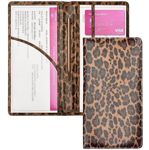 Yarnic Leopard Car Registration and Insurance Holder, Car Document Holder with Magnetic Closure, Car Organizer Vehicle Glove Box Compartment Organizer, Car wallet Case for Teens Men Women - color: darkleopard
