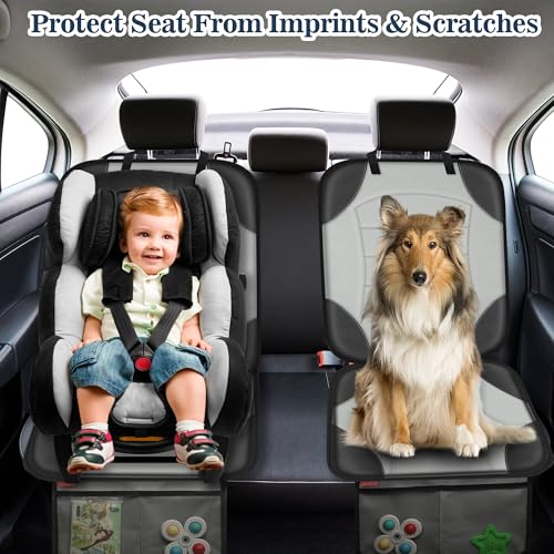 Sinvitron Car Seat Protector for Child Car Seat, Waterproof Car Seat Cover for Leather and Fabric Seats, 2 Mesh Pockets, Non-Slip Bottom, Thick Padding Cushion(1 Pack, Grey) - color: 1 Pack Grey