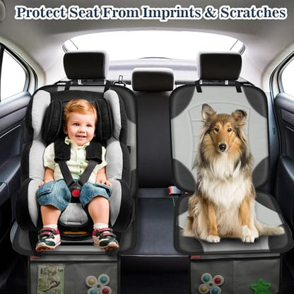 Sinvitron Car Seat Protector for Child Car Seat - Waterproof Non-Slip Leather Mat with 2 Mesh Pockets, Universal Seat Cover for Baby, Pets & Vehicles(2-Pack, Grey) - color: 2 Pack Grey