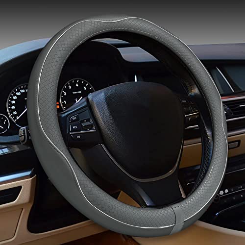 Car Steering Wheel Cover, Anti-Slip, Safety, Soft, Breathable, Heavy Duty, Thick, Full Surround, Sports Style (Gray) - color: Gray
