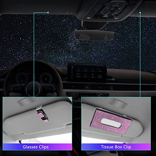 25PCS Bling Car Car Accessories Set,15 Inch Steering Wheel Cover,Shiny License Plate Frame,Center Console Cover and Rearview Mirror Set and Other Car Accessories(Pink) - color: Pink
