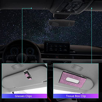 25PCS Bling Car Car Accessories Set,15 Inch Steering Wheel Cover,Shiny License Plate Frame,Center Console Cover and Rearview Mirror Set and Other Car Accessories(Pink) - color: Pink