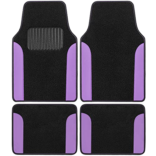 BDK Carpet Floor Mats for Cars, Two-Tone Carpet Car Mat with Faux Leather Accents, Automotive Floor Mat Sets with Built-in Heel Pad, Stylish Interior Car Accessories Purple - color: Black-Purple
