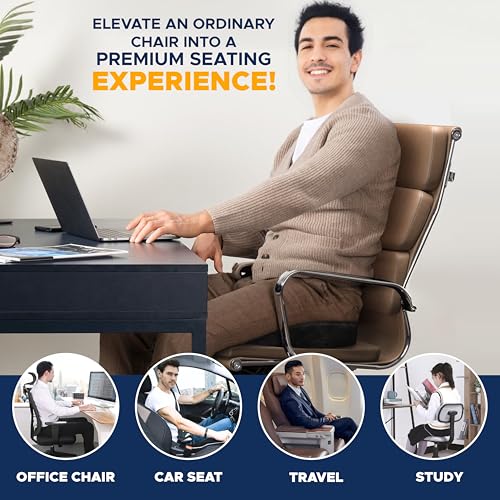 EcoNour Gel Seat Cushion – Office Chair Cushions for Sciatica & Tailbone Pain Relief – Coccyx Memory Foam Desk Chair Support & Car Seat Cushion – Back Pain Relief Pillow for Long Sitting - color: Black