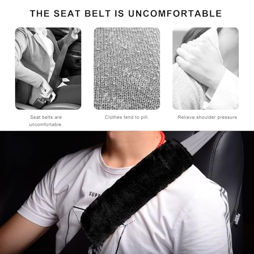 Sun Walker 2PCS Seat Belt Shoulder Pads, Fluffy Soft Plush Auto Seat Belt Pads for Protecting Your Neck & Shoulder, Comfortable Seatbelt Cover Warm Protective Cushion for Most Cars (Black) - color: Black