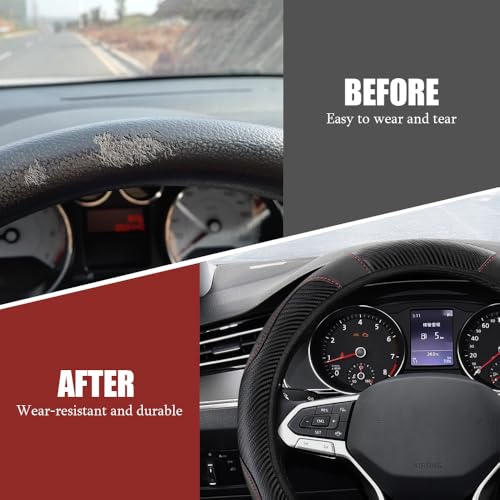 Car Steering Wheel Cover, Steering Wheel Protector, Universal 14.5-15 Inch Microfiber Leather Breathable Auto Steering Wheel Covers, Carbon Fiber Steering Wheel Cover for Women Men (Black) - color: Black