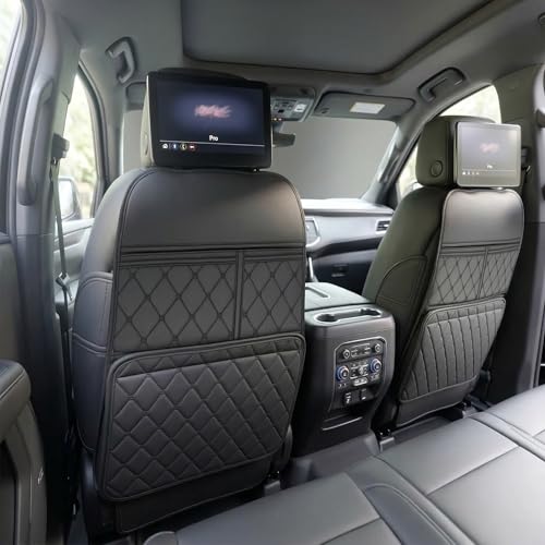Seat Back Protector for 2021-2025 Cadillac Escalade, GMC Yukon, Chevy Tahoe & Suburban, PU Leather Kick Mats Backseat Protector with Organizer Pocket, Waterproof Rear Seat Cover - 2PCS