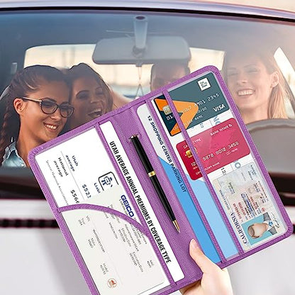 CoBak Car Registration and Insurance Holder - Vehicle Glove Box Car Organizer,Auto Truck Comparment Accessories Case with Magnetic Closure for Essential Document,Driver License,Cards - color: L-Pebbled Purple