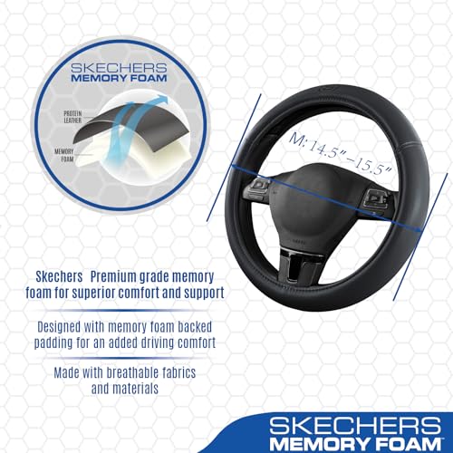 Skechers Memory Foam Steering Wheel Cover,Grade Protein Leather Steering Wheel Cover,Universal Anti-Slip Fit 14" 1/2-15" Car Wheel Cover for Men Women Fit Suvs,Vans,Sedans,Car,Trucks,Grey - color: Grey