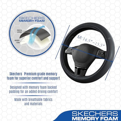 Skechers Memory Foam Steering Wheel Cover,Grade Protein Leather Steering Wheel Cover,Universal Anti-Slip Fit 14" 1/2-15" Car Wheel Cover for Men Women Fit Suvs,Vans,Sedans,Car,Trucks,Grey - color: Grey