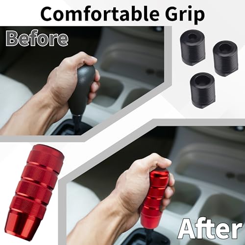 ecocstm Car Shifter Knob, Aluminum Gear Shift Style Knobs, Car Accessories 3.74" Red Shift Knob with 3 Threaded Adapters M8 M10 M12 x 1.25 Fit Universal Manual Transmission, Automotive, Trucks - color: Red