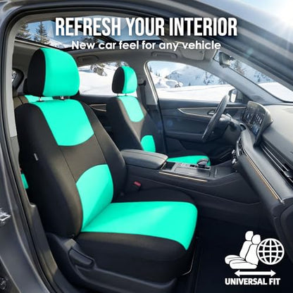 FH Group Car Seat Covers Full Set Cloth - Universal Fit Automotive Seat Covers, Low Back Front Seat Covers, Solid Back Seat Cover, Washable Car Seat Cover for SUV, Sedan and Van Mint - color: Mint, style: Seat Cover Full Set