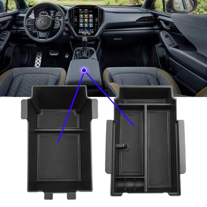 2024 2025 2026 Crosstrek Center Console Organizer Tray for 2024 2025 2026 Subaru Crosstrek Hybrid 2024 Impreza Center Armrest Storage Box for Crosstrek 2024 Accessories Storage Box Double Layer