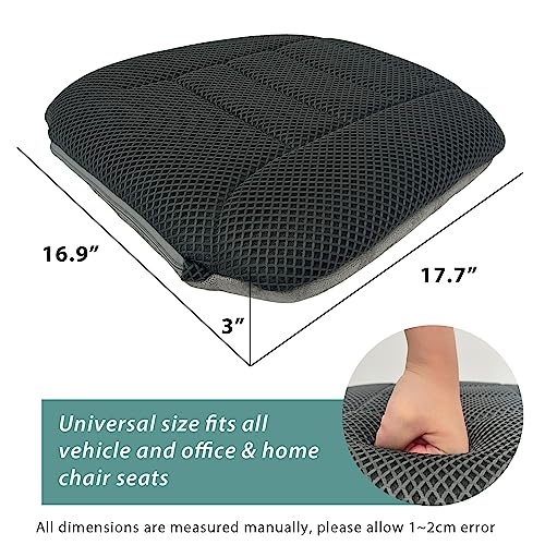 AEROiVi 17.7" L × 16.9" W × 3" H,Car Booster Seat Cushion Raise The Height for Short People Driving, Breathable 3D Air Mesh, 3 Inch Booster Seat, Non-Slip Bottom, Car Seat Pad with Truck,Cars,SUVs - size: 3 inch thick