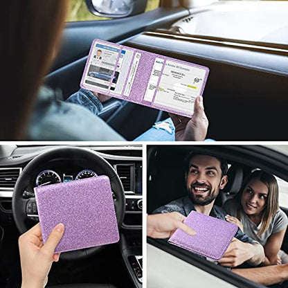 DMLuna Car Registration and Insurance Holder, Folio Leather Vehicle Card Document Glove Box Organizer, Driver License Cards, Glitter Purple - color: Glitter Purple, size: Folio Style