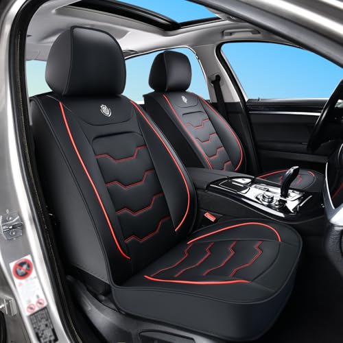Car Seat Cover Full Set Sets, Universal Car Seat Covers for Cars, Premium Waterproof Leather, Protect & Upgrade Car Interior, Compatible with Airbags, Easy to Install & Clean Up - color: black & Red Edges