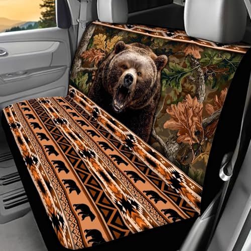 WELLFLYHOM Aztec Bear Car Seat Covers Rear Bench Seat Cover Tribal Forest Car Accessories Blue Universal Rear Seats Protective Cover for Trucks SUV - color: Aztec Bear Print