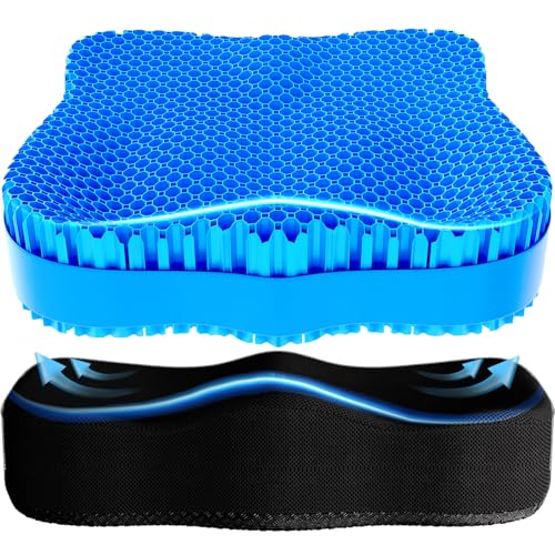 Seat Cushion, Gel Wheelchair Seat Cushion Chair Pad Cushion, Relieve Sciatica, Back, Coccyx, Pressure Sore and Ulcer Pain, Wheelchair Accessories with Waterproof Mesh Fabric - color: Blue, size: Large
