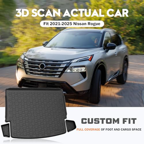 KUST Trunk Cargo Mat for Nissan Rogue 2021-2025 2026, TPE Rubber Cargo Liner with Backrest Mat for Rogue Accessories Rear Trunk Liner High Edge - style: Rogue 2021-2026 │ Trunk + Backrest Mat