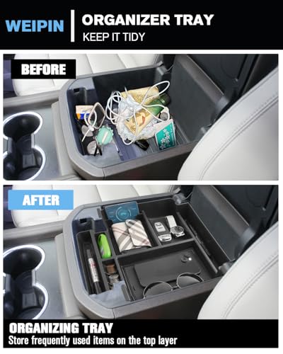 for Center Console Organizer Tray ABS Materials Compatible with 2021-2026 Tahoe/Suburban (Premier/High Country) & Yukon (Denali/Denali Ultimate) — Only fit Power Sliding Center Console - color: Tahoe/Suburban/Yukon 21-26 Tray (F Power Sliding)