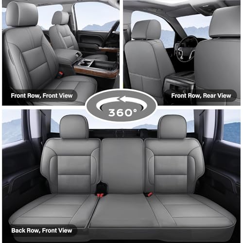 Coverado Silverado Seat Covers Full Set, Faux Leather Car Seat Covers Fit for Chevy Silverado GMC Sierra 2007-2013 & 2019-2026 1500, 2020-2026 2500HD 3500HD Crew Double Extended Cab(Gray) - color: Gray, size: FullSet(2007-2013&2019-2025)