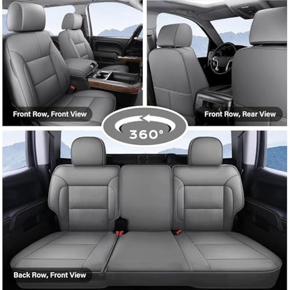 Coverado Silverado Seat Covers Full Set, Faux Leather Car Seat Covers Fit for Chevy Silverado GMC Sierra 2007-2013 & 2019-2026 1500, 2020-2026 2500HD 3500HD Crew Double Extended Cab(Gray) - color: Gray, size: FullSet(2007-2013&2019-2025)
