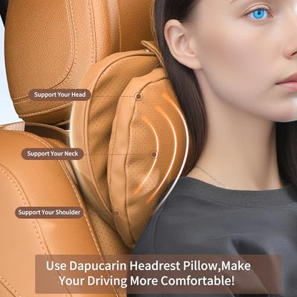 Car Headrest Pillow for Driving, Dual-Sided Leather Design Neck Pillow, Breathable Softness Neck Support, Universal Fit Head Rest Travel Pillow, Palomino Brown, 1 Pack - color: Palomino Brown