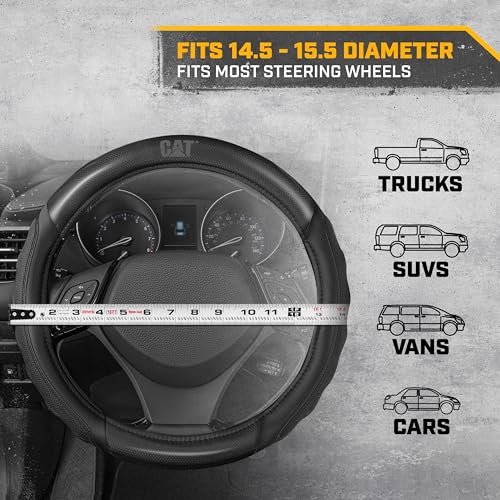 Cat® HexSport Black Carbon Fiber Steering Wheel Cover, Durable and Comfortable with Advanced Grip, Car Steering Wheel Cover for Auto Truck Van SUV - Standard 14.5" - 15 Inches - color: Black HexSport, size: Standard (14.5-15")