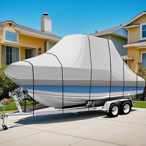 iCOVER T-Top Boat Cover, 600D Heavy Duty Marine Grade Waterproof Tear Resistant, Hard Top/T Top Boat Cover for Center Console Boat with T TOP Roof, Fits 20'-22' Long Beam Width up to 106", Grey - color: T-Top / Hard-Top, size: E: 20'-22' long, Beam Width