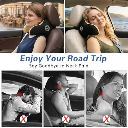 Really Helpful Car Headrest Pillow, Car Neck Pillow for Sleeping with Adjustable Strap, 100% Memory Foam & Breathable Removable Cover, Ergonomic Design - Softness Travel Car Pillow(Beige, 1PC) - color: Beige