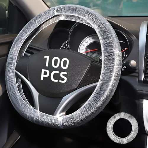 100PCS Disposable Steering Wheel Covers,Disposable Steering Wheel Protector with Elastic, Applicable to Cars, Trucks, Vans (100)
