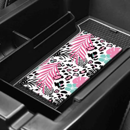 Leather Car Registration and Insurance Card Holder, Cute Car Accessories Vehicle Glove Box Car Organizer for Documents, Cards, License Boho Leaf Leopard - color: Boho Leaf Leopard