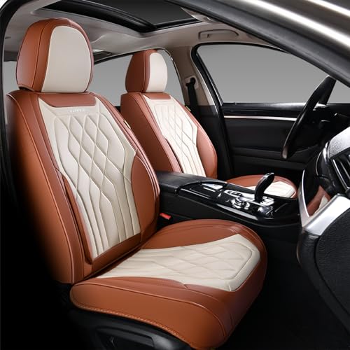 2 Pack Car Seat Covers, Front Luxury Leather Waterproof Seat Covers for Cars, Car Seat Protector Automotive Car Accessories Universal Fit for Cars, Trucks, SUVs - Brown&Beige - color: Brown&Beige, size: Frontpair