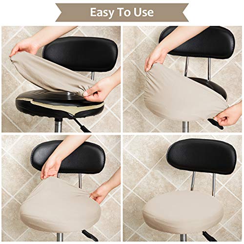 Tatuo Round Bar Stool Seat Covers Washable Stool Cushion Slipcover Elastic Bar Chair Covers for 14-17 Inch Chair (Beige, 4 Pieces) - color: Beige