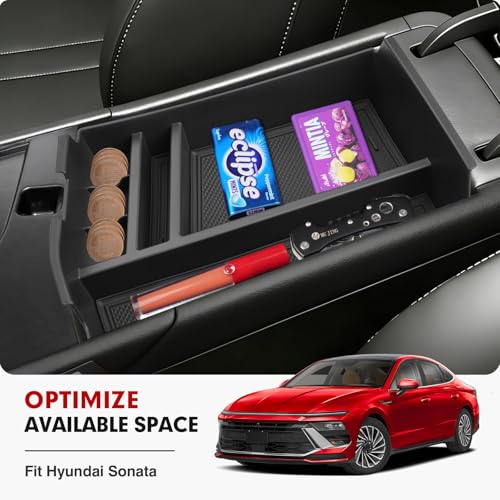 Autorder Center Console Organizer for 2024 2025 2026 Hyundai Sonata Accessories Car Armrest Storage Box Middle Console Tray Container with Non-Slip Silicone Mats - size: 2024-2026 Hyundai Sonata