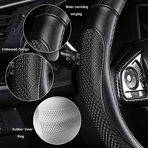 Leather Car Steering Wheel Cover 15 inch Universal Fit Microfiber Steering Wheel Cover Anti-Slip, Soft, Breathable, Full Surround Car Wheel Cover - color: Black