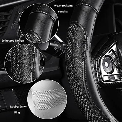 Leather Car Steering Wheel Cover 15 inch Universal Fit Microfiber Steering Wheel Cover Anti-Slip, Soft, Breathable, Full Surround Car Wheel Cover - color: Black