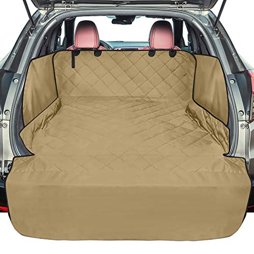 F-color SUV Cargo Liner for Dogs - Waterproof Pet Cargo Liner with Side Flaps, Comfort Dog Cargo Cover with Bumper Flap, Scratchproof Non-Slip Large for Full-Size SUVs Vans, 55 x 93 Inch, Khaki - color: Khaki, size: Large Extended (With Flaps) 93"