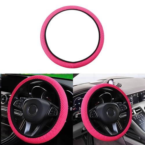 Elastic Stretch Car Steering Wheel Cover, Comfortable Steering Wheel Cover Universal for 14.5-15 Inch, Warm in Winter & Cool in Summer, Anti-Slip Breathable Ice Silk (Rose Red) - color: Rose Red