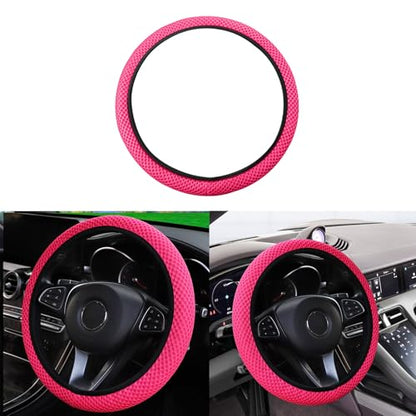 Elastic Stretch Car Steering Wheel Cover, Comfortable Steering Wheel Cover Universal for 14.5-15 Inch, Warm in Winter & Cool in Summer, Anti-Slip Breathable Ice Silk (Rose Red) - color: Rose Red