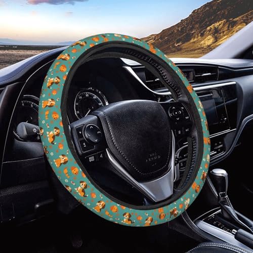 Cute Dogs Green Pattern Steering Wheel Cover for Women Men, Non-Slip Steering Wheel Protector Car Wheel Covers, Universal 15 Inch Fit for Auto, Suvs, Truck - color: Cute Dogs Green Pattern
