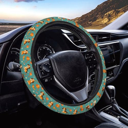 Cute Dogs Green Pattern Steering Wheel Cover for Women Men, Non-Slip Steering Wheel Protector Car Wheel Covers, Universal 15 Inch Fit for Auto, Suvs, Truck - color: Cute Dogs Green Pattern