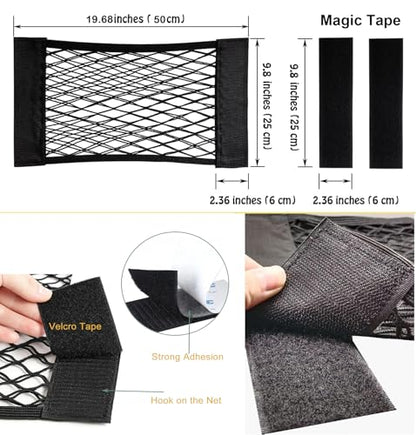 2pcs Cargo Net Car Storage Net - Stretchable Mesh Pocket Net Magic Tape Universal Mesh Car Accessories Interior Organizer (L)