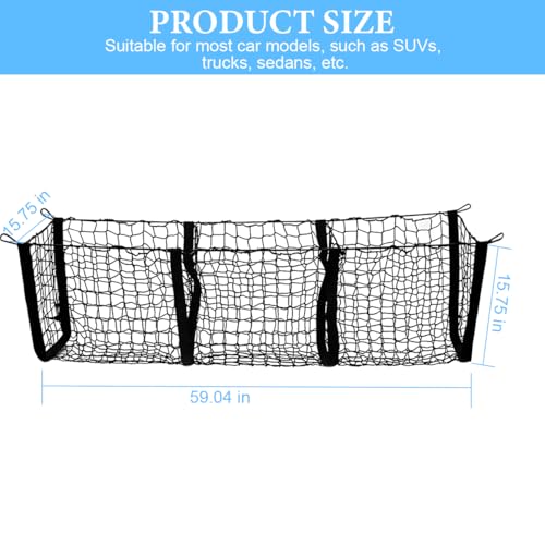 Mandark Car Cargo Net, Highly Elastic 3 Pocket Truck Bed Organizer Mesh with 4 Metal Hook Buckles & Screws, Auto Storage Netting Accessories, Universal for SUV Sedan Pickup (59.06" x 15.75" x 15.75") - size: 59.06 x 15.75 x 15.75 inches