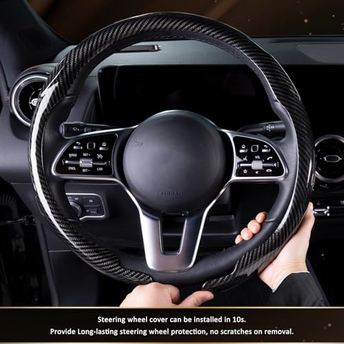 Aimato Car Steering Wheel Cover Carbon Fiber, Ultra-Thin Car Steering Wheel Cover,Comfortable & Breathable Microfiber,Universal Fit for Most Cars, Bright Black - color: Bright Black