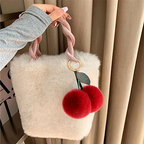 Cute Faux Rabbit Fur Ball Pom Pom Keychain Car Key Ring Handbag Tote Bag Pendant Purse Charm - color: Cherry-red