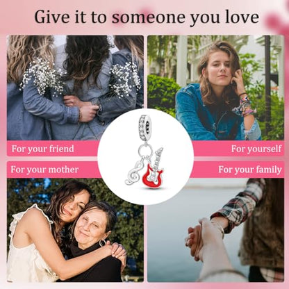 NARMO Charms for Bracelets 925 Sterling Silver Star Dangle Charms Car Keys Lipstick Dangle Charm Beads for Women Bracelets Necklace - color: Guitar Notes