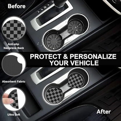Chessboard Steering Wheel Cover,Black Grey Checkered Universal 15" Elastic Car Steering Wheel Cover with 2 PCS Car Coasters,Anti-Slip Breathable Accessories for Auto,SUVs,Truck - color: Chessboard