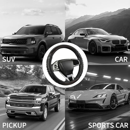 3D Steering Wheel Cover Great Grip with 3D Honeycomb Hole, Anti-Slip Sporty Design, Universal 15 inch(All Black) - color: All Black, size: Round-Middle[14.5''-15'']